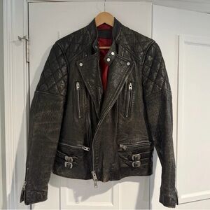 ALLSAINTS Balagna Biker Leather Jacket Black Size Small Quilted Moto